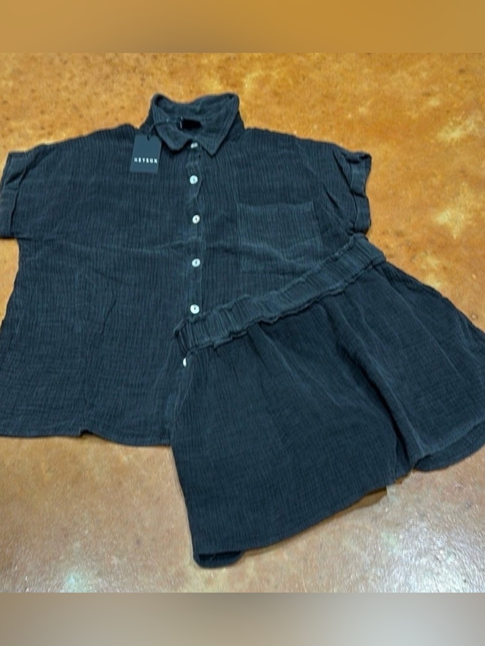 Nwt Heyson Black washed Button-Up Shirt and Shorts Set. Size 1x